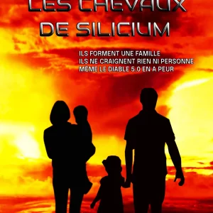 La couverture du livre 'Les chevaux de silicium', une création qui s'intègre aux genres épouvante et fantastique du monde du livre. Cette illustration combine atmosphère angoissante et intrigue, idéale pour attirer l'œil des lecteurs.